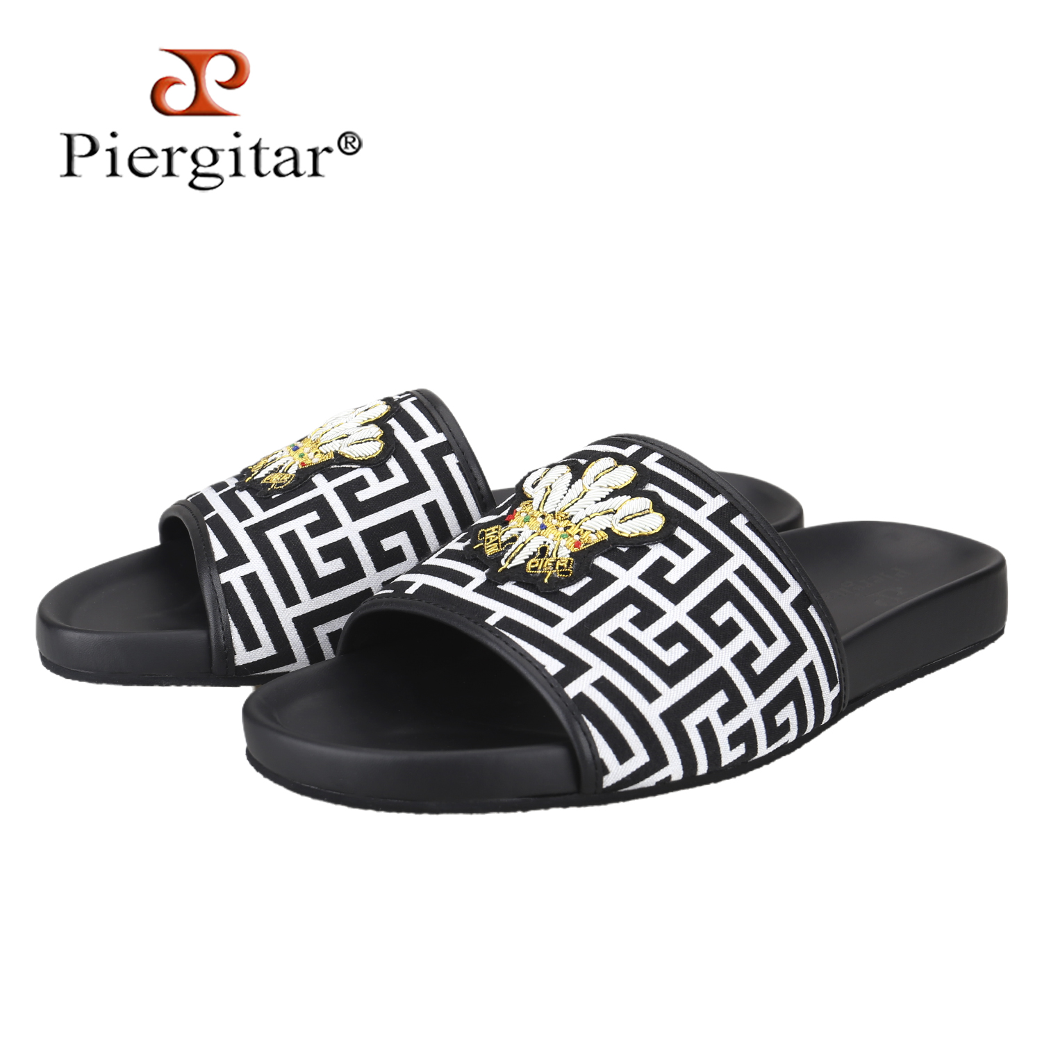 Flip Flop Leather Men - Piergitar Summer Model Black And White