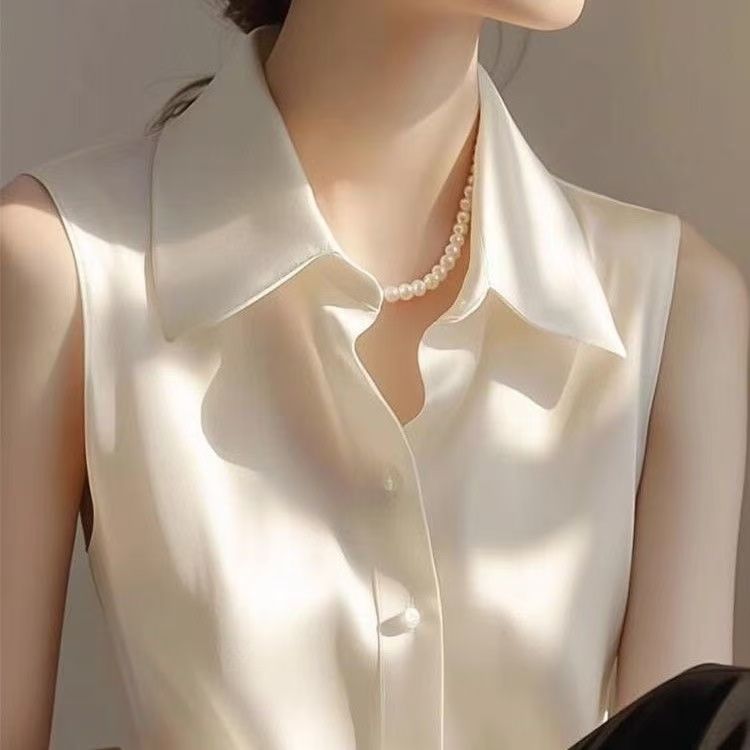 French Satin POLO Collar Sleev - Shirt Camp Collar recension och pris