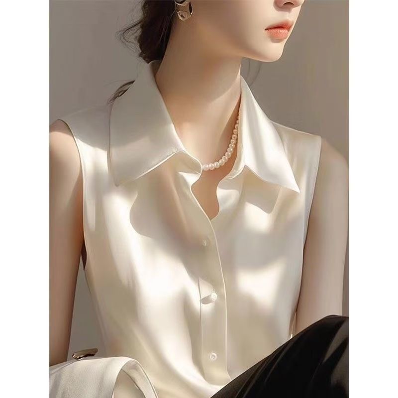 French Satin POLO Collar Sleev - Shirt Camp Collar recension och pris