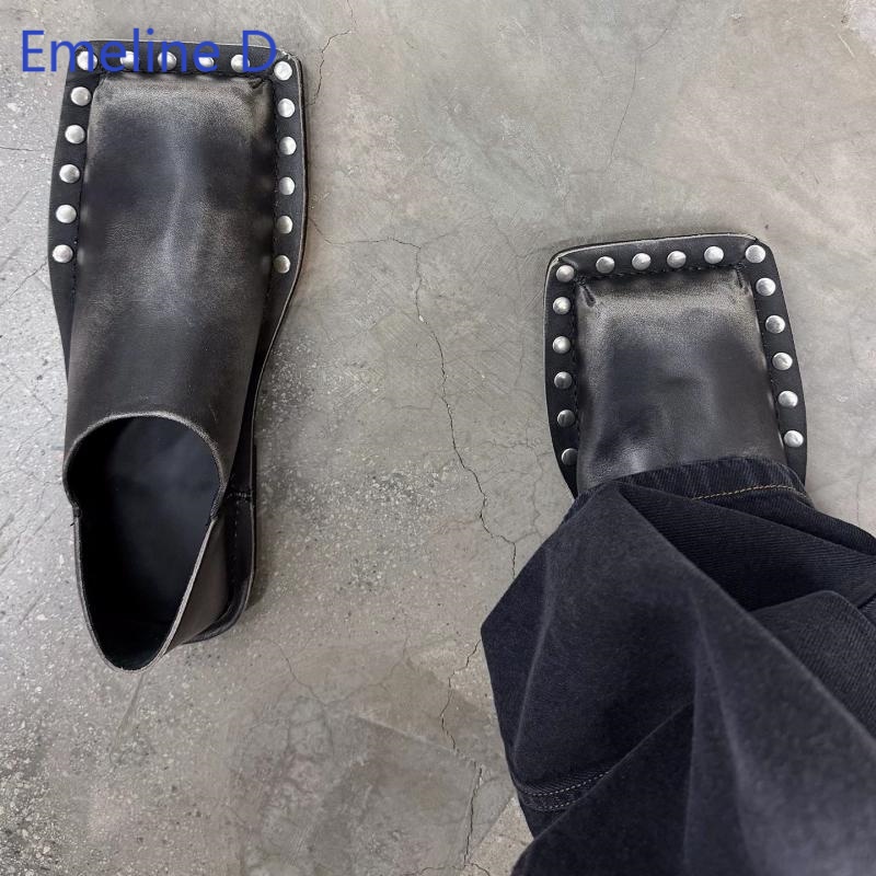 Unisex Square Toe Mule Slides  - Flip Flop Leather Men recension och pris