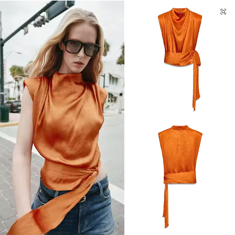 Satin Shawl Collar Sleeveless  - Shirt Camp Collar recension och pris