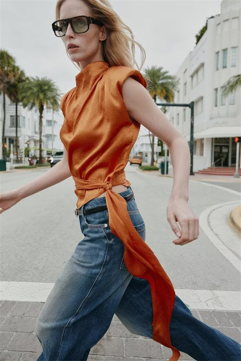 Satin Shawl Collar Sleeveless  - Shirt Camp Collar recension och pris