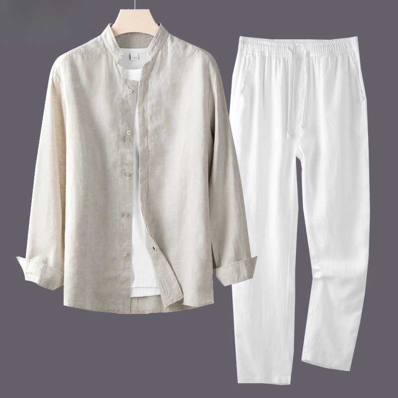 Spring Autumn Pure Linen Cotto - Linen Shirt Breathable recension och pris