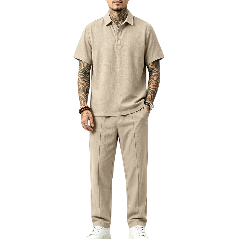 Men's 2 Piece Polo Set Short S - Short Linen Drawstring recension och pris